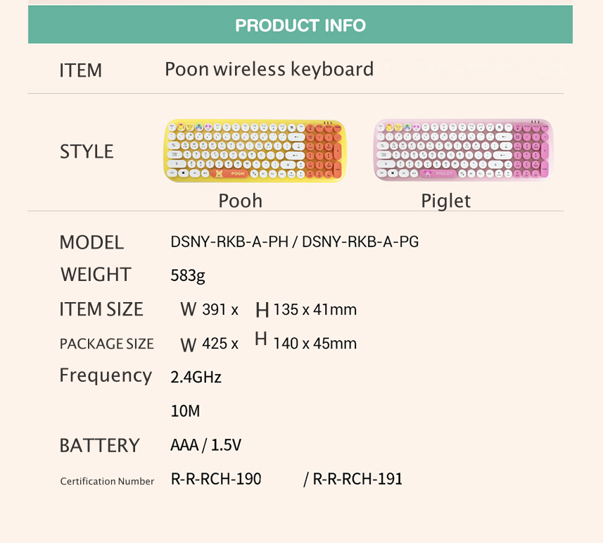 Winnie the Pooh 2.4G Wireless Keyboard, 2 types