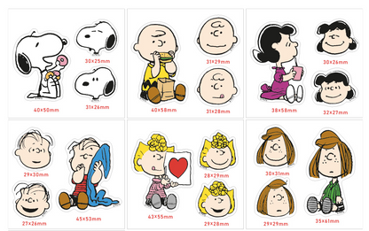 Peanuts pom pom sticker, 7 characters