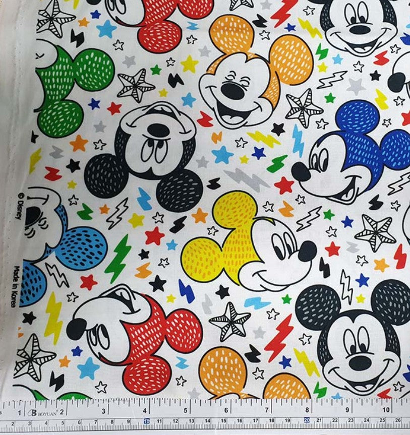 Disney Colorful Mickey Mouse Cotton Fabric, by the yard