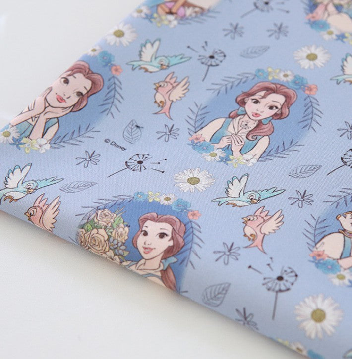 Beauty and The Beast belle Blue Cotton Fabric, Disney Fabric, by the yard