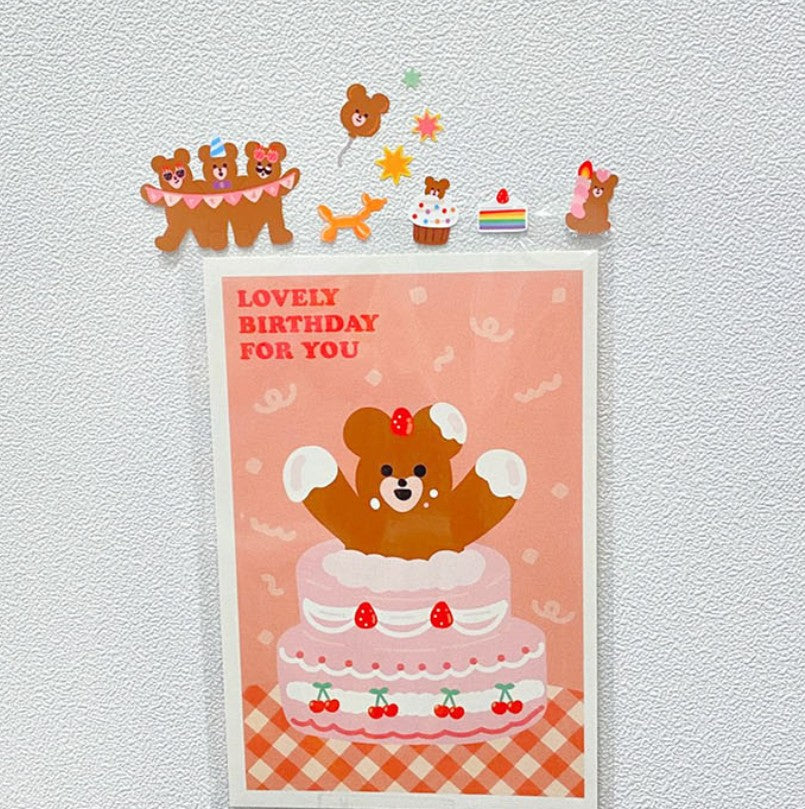 Birthday Bear sticker (2ea)