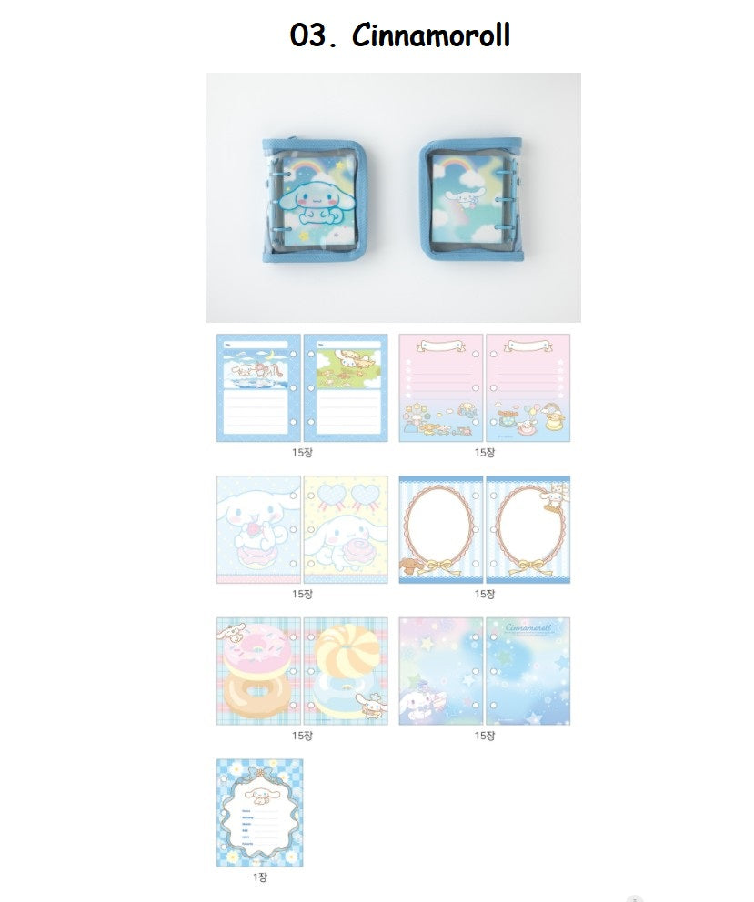 Sanrio 3 Ring Mini Binder Journal, Hello Kitty, My Melody Transparent Clear Cover Diary Album