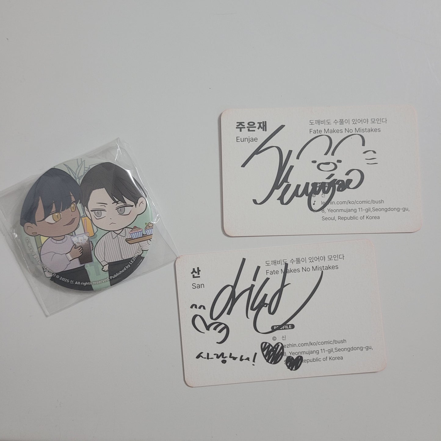 [NEMO MARKET] LEBOM CAFE : Fate Maskes No Mistakes : 2 Business cards(san/eunjae)+Cand badge(Geumsun/704)