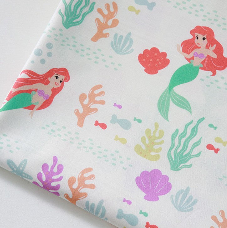 The Little Mermaid Ariel Cotton Fabric, Disney Fabric by the yard