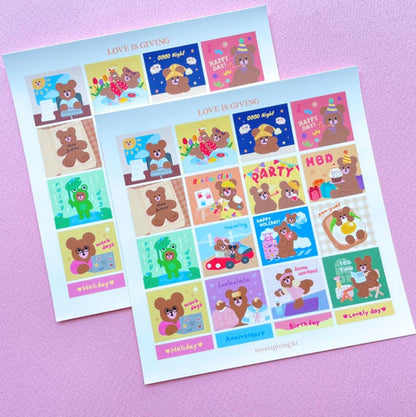 Monthly Square Bear sticker (2ea)