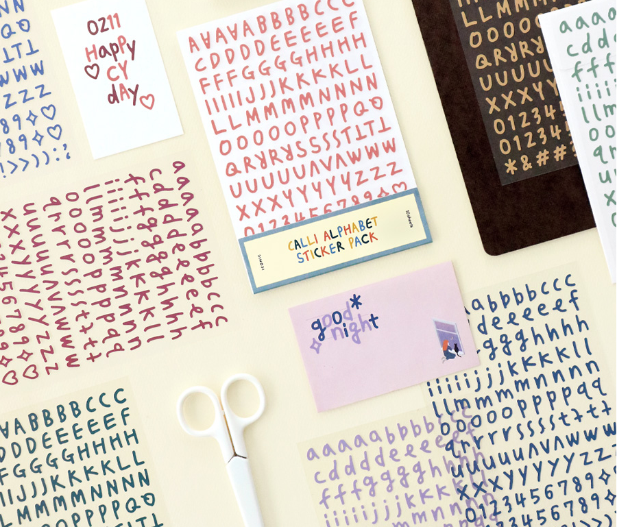 ICONIC Calligraphy Typo Alphabet and Number sticker 10sheets set