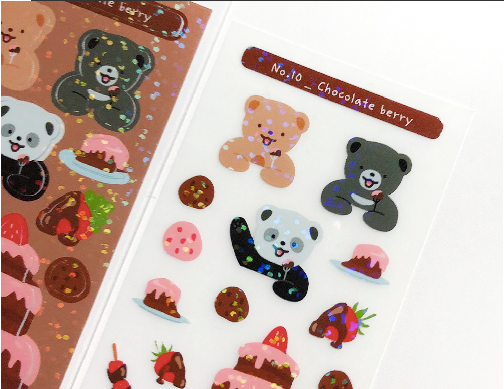 Chocolate berry and bear Hologram Seal Sticker