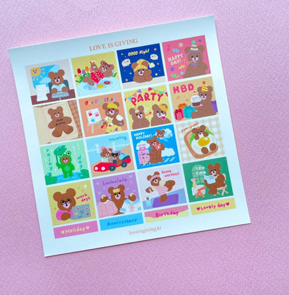 Monthly Square Bear sticker (2ea)