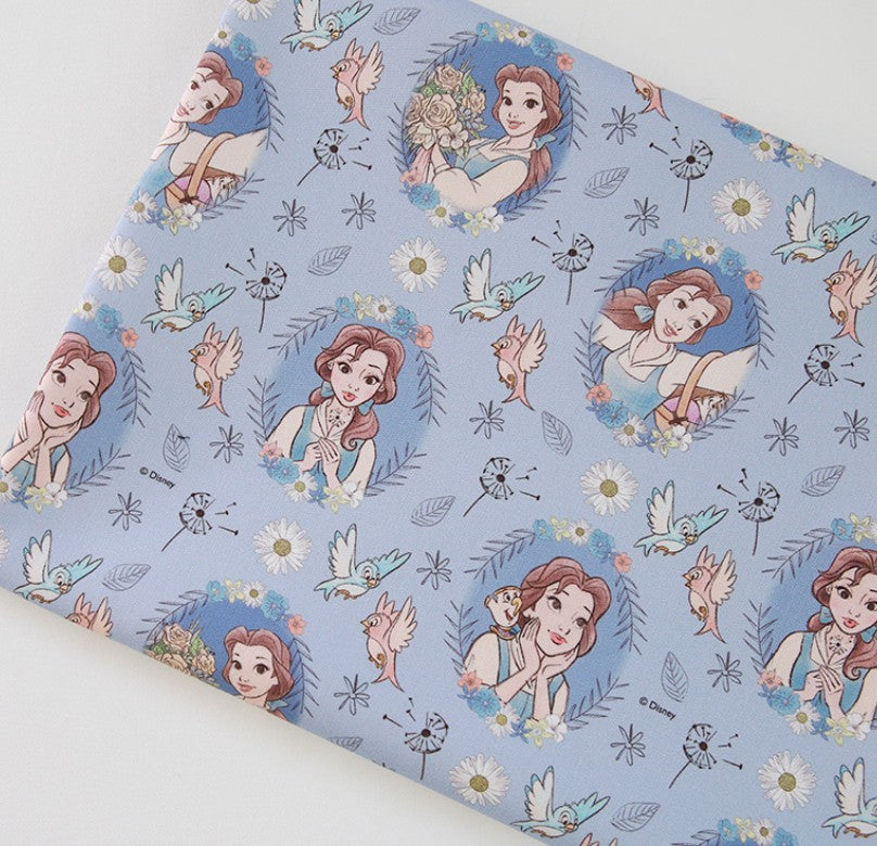 Beauty and The Beast belle Blue Cotton Fabric, Disney Fabric, by the yard