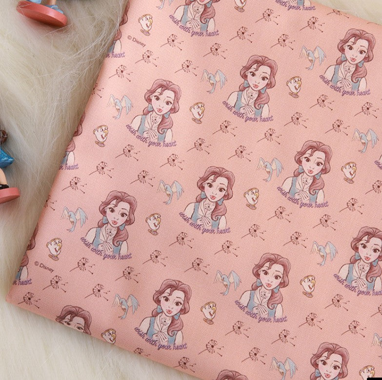 Beauty and The Beast belle Pink Cotton Fabric, Disney Fabric, by the yard