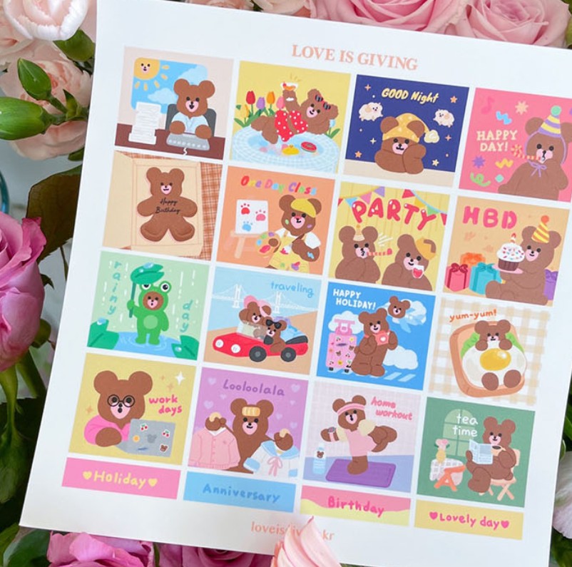 Monthly Square Bear sticker (2ea)