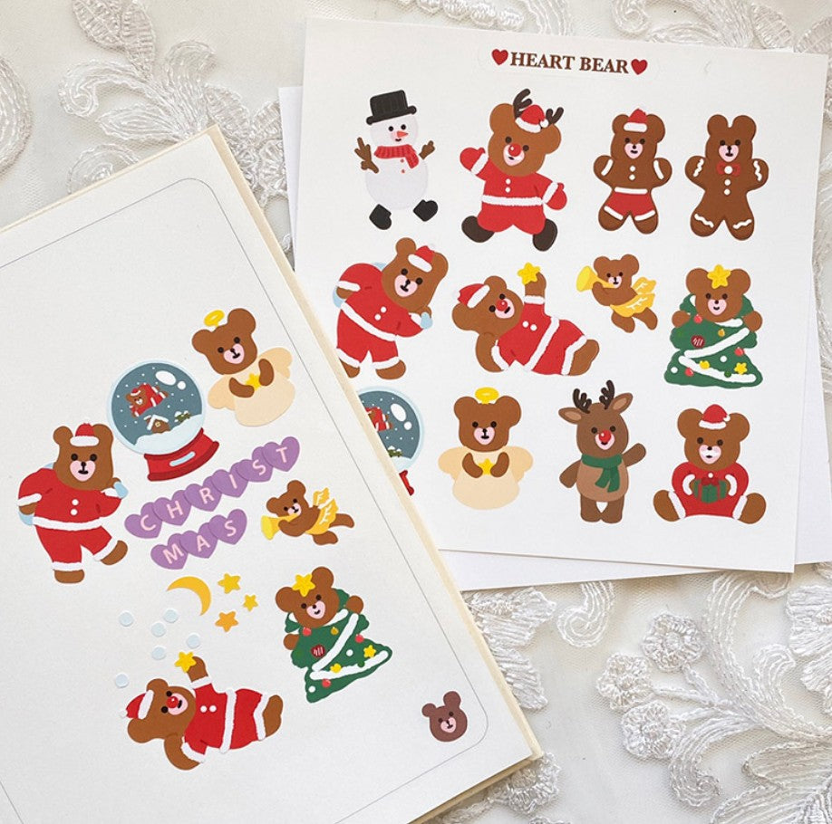 Christmas Heart Bear sticker (2ea)