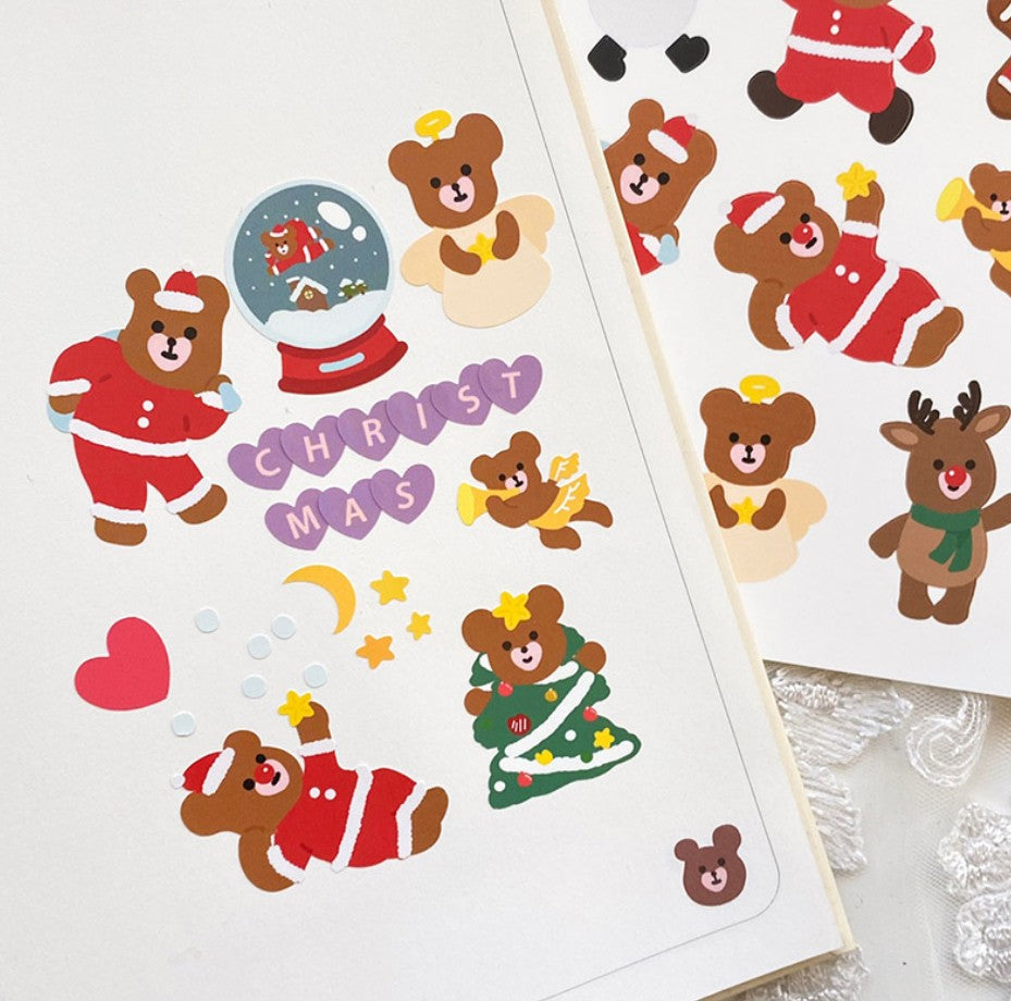 Christmas Heart Bear sticker (2ea)